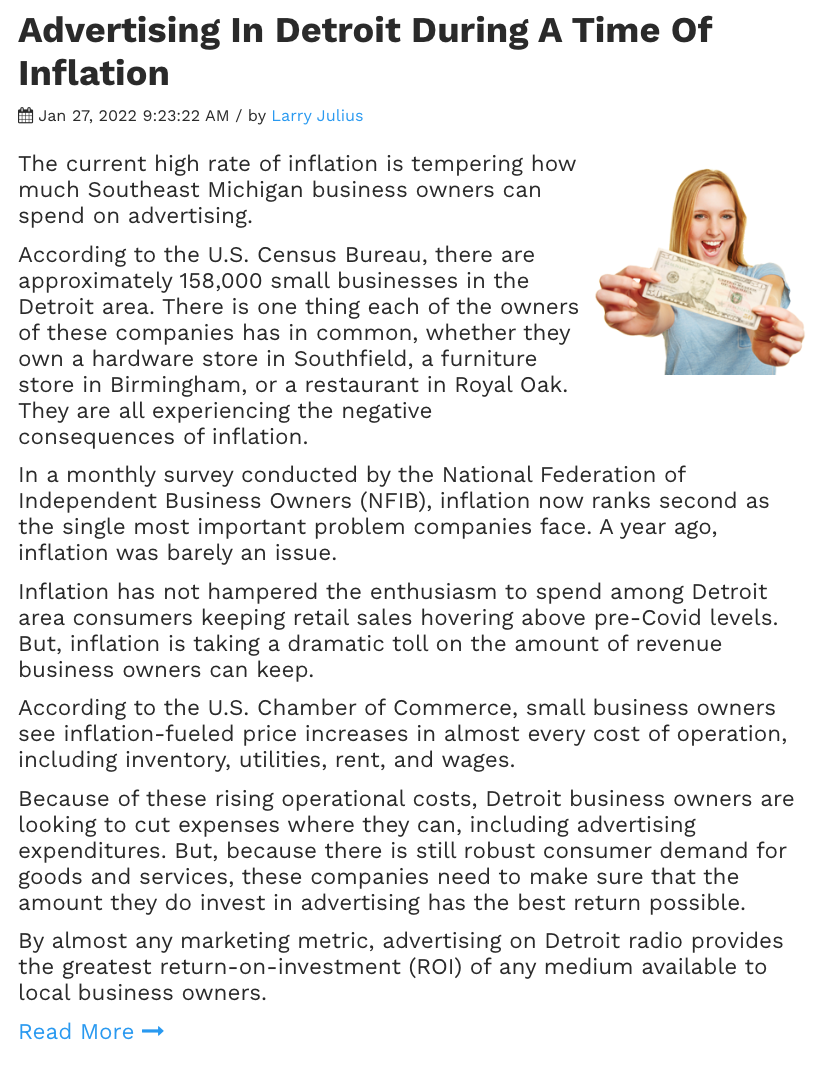 Advertising In Detroit Inflation EOY 2022